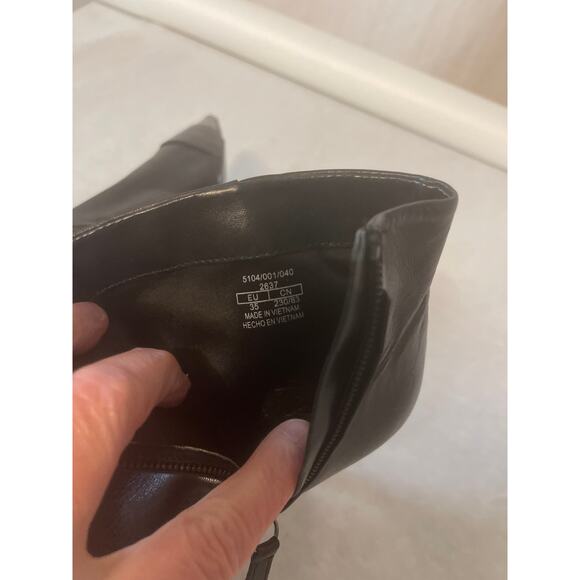 Zara Knife Boot Pointed Toe Buckle Leather Black Zip Bootie Women Size 35 US 5 - Picture 7 of 9